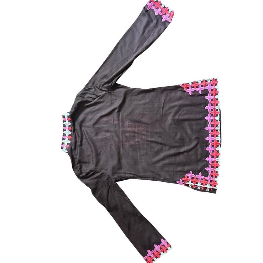 Vintage Y2kTory Burch medium Embroidered Tunic Brown Floral Long Sleeve Top - Picture 8 of 11